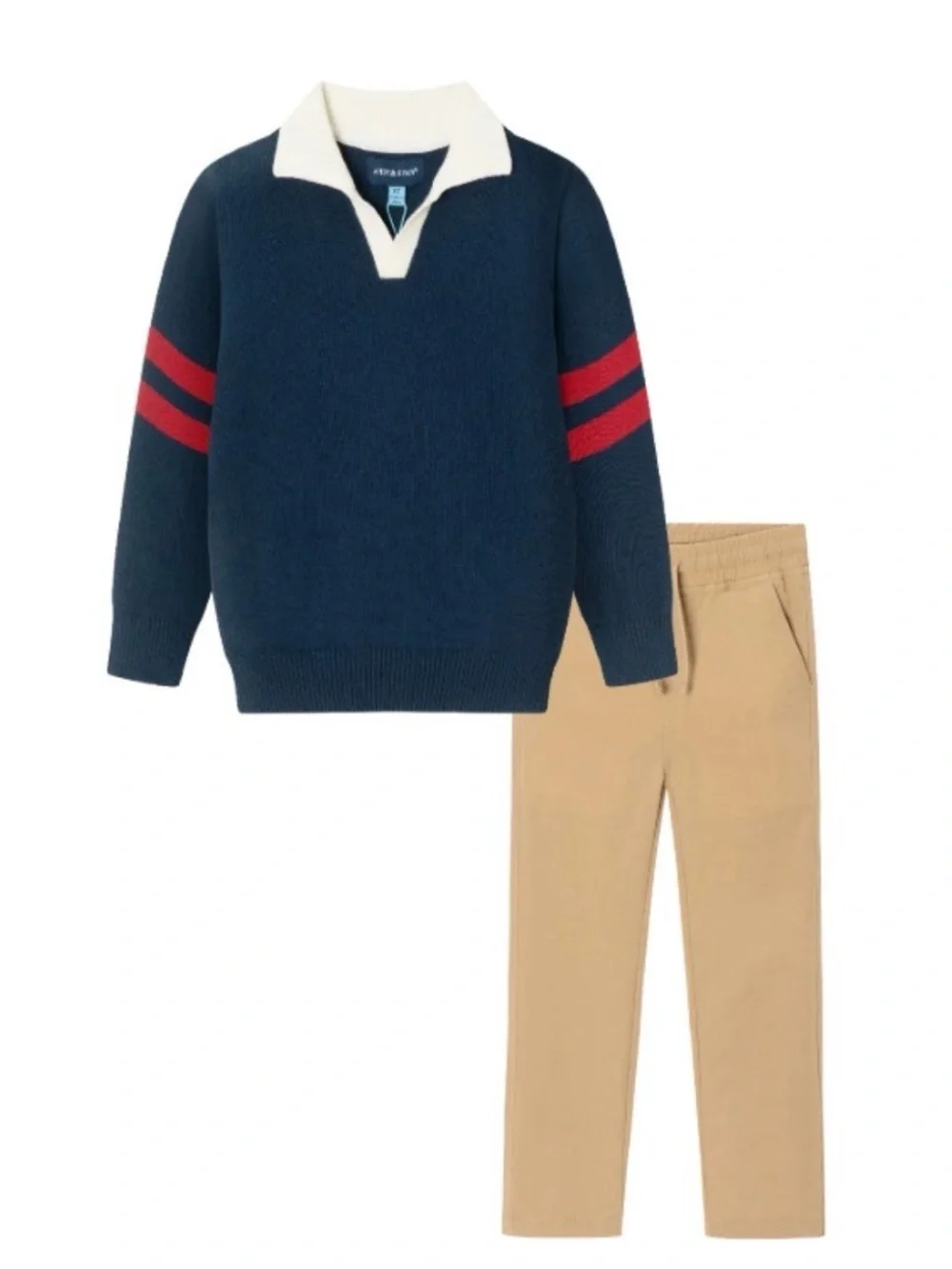 ANDY & EVAN Infant 2-Piece Collared Sweater & Hybrid Pant, Navy & Cognac 9-12M